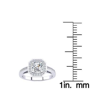 1 1/4 Carat Asscher Cut Halo Diamond Engagement Ring In 14 Karat White Gold