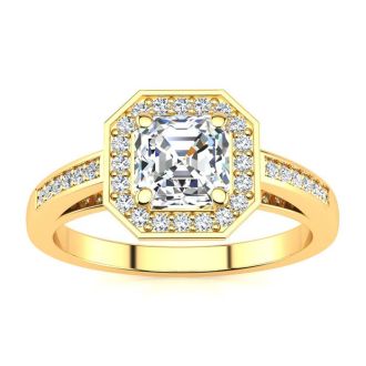 1 1/4 Carat Asscher Cut Halo Diamond Engagement Ring In 14 Karat Yellow Gold
