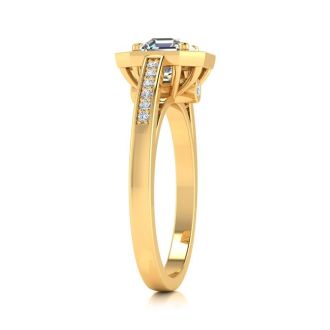 1 1/4 Carat Asscher Cut Halo Diamond Engagement Ring In 14 Karat Yellow Gold