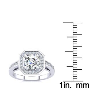 2 Carat Asscher Cut Halo Diamond Engagement Ring In 14 Karat White Gold