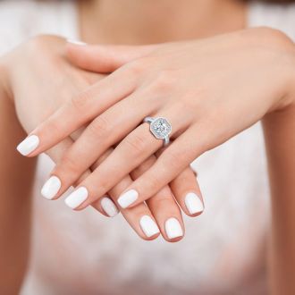 2 Carat Asscher Cut Halo Diamond Engagement Ring In 14 Karat White Gold