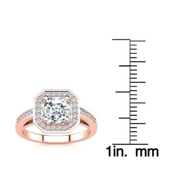 2 Carat Asscher Cut Halo Diamond Engagement Ring In 14 Karat Rose Gold