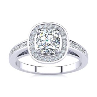 1 1/4 Carat Cushion Cut Halo Diamond Engagement Ring In 14 Karat White Gold