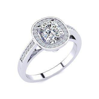 1 1/4 Carat Cushion Cut Halo Diamond Engagement Ring In 14 Karat White Gold
