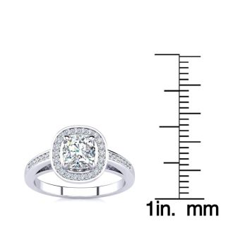 1 1/4 Carat Cushion Cut Halo Diamond Engagement Ring In 14 Karat White Gold