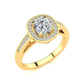 1 1/4 Carat Cushion Cut Halo Diamond Engagement Ring In 14 Karat Yellow Gold