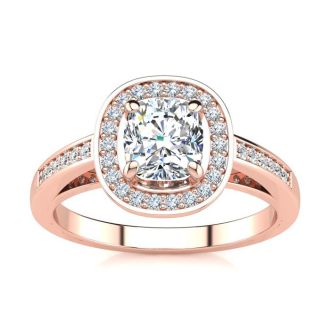 1 1/4 Carat Cushion Cut Halo Diamond Engagement Ring In 14 Karat Rose Gold