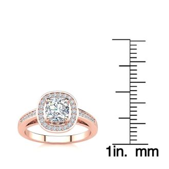1 1/4 Carat Cushion Cut Halo Diamond Engagement Ring In 14 Karat Rose Gold