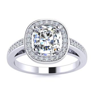 1 3/4 Carat Cushion Cut Halo Diamond Engagement Ring In 14 Karat White Gold