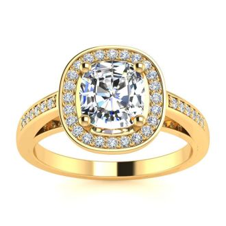 1 3/4 Carat Cushion Cut Halo Diamond Engagement Ring In 14 Karat Yellow Gold