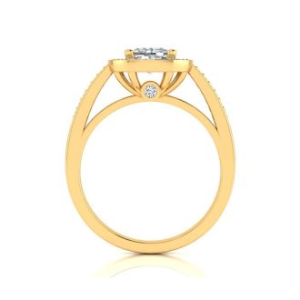 1 3/4 Carat Cushion Cut Halo Diamond Engagement Ring In 14 Karat Yellow Gold
