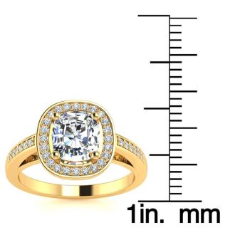 1 3/4 Carat Cushion Cut Halo Diamond Engagement Ring In 14 Karat Yellow Gold