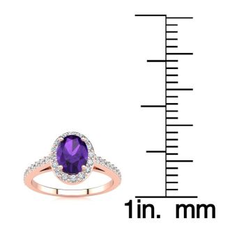 1 Carat Oval Shape Amethyst and Halo Diamond Ring In 14 Karat Rose Gold