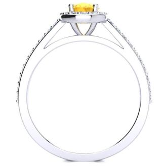 1 Carat Oval Shape Citrine and Halo Diamond Ring In 14 Karat White Gold
