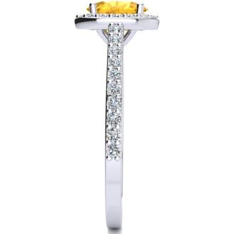 1 Carat Oval Shape Citrine and Halo Diamond Ring In 14 Karat White Gold