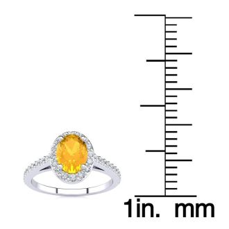 1 Carat Oval Shape Citrine and Halo Diamond Ring In 14 Karat White Gold