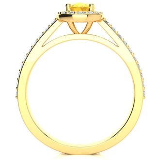 1 Carat Oval Shape Citrine and Halo Diamond Ring In 14 Karat Yellow Gold