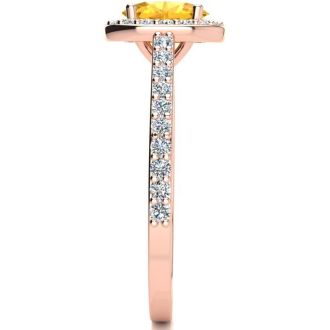 1 Carat Oval Shape Citrine and Halo Diamond Ring In 14 Karat Rose Gold