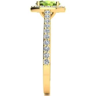 1 Carat Oval Shape Peridot and Halo Diamond Ring In 14 Karat Yellow Gold
