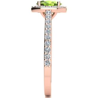 1 Carat Oval Shape Peridot and Halo Diamond Ring In 14 Karat Rose Gold