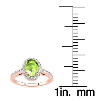 1 Carat Oval Shape Peridot and Halo Diamond Ring In 14 Karat Rose Gold