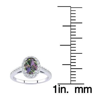 1 Carat Oval Shape Mystic Topaz Ring With Diamond Halo In 14 Karat White Gold