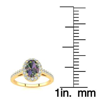 1 Carat Oval Shape Mystic Topaz Ring With Diamond Halo In 14 Karat Yellow Gold