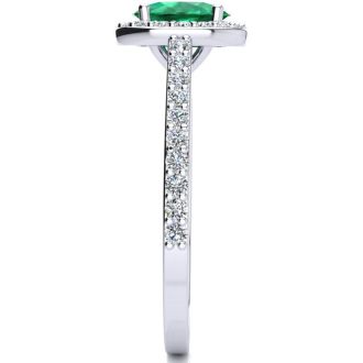 1 Carat Oval Shape Emerald and Halo Diamond Ring In 14 Karat White Gold