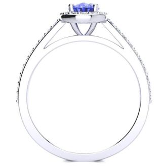 1 1/4 Carat Oval Shape Tanzanite and Halo Diamond Ring In 14 Karat White Gold