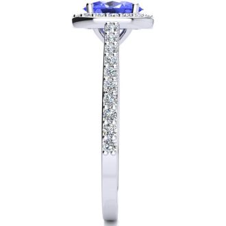 1 1/4 Carat Oval Shape Tanzanite and Halo Diamond Ring In 14 Karat White Gold