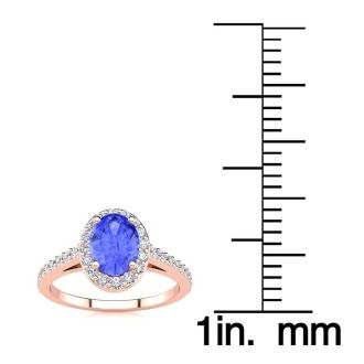 1 1/4 Carat Oval Shape Tanzanite and Halo Diamond Ring In 14 Karat Rose Gold