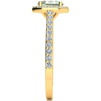 1 Carat Oval Shape Green Amethyst and Halo Diamond Ring In 14 Karat Yellow Gold