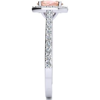 1 Carat Oval Shape Morganite and Halo Diamond Ring In 14 Karat White Gold