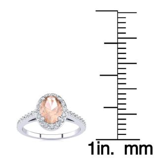 1 Carat Oval Shape Morganite and Halo Diamond Ring In 14 Karat White Gold