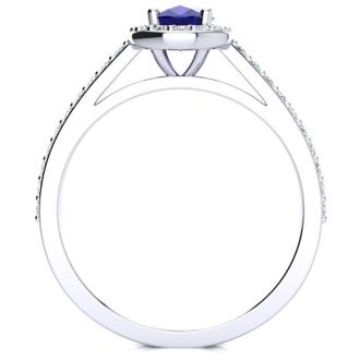 1 1/3 Carat Oval Shape Sapphire and Halo Diamond Ring In 14 Karat White Gold