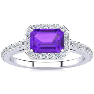 1 1/4 Carat Amethyst and Halo Diamond Ring In 14 Karat White Gold
