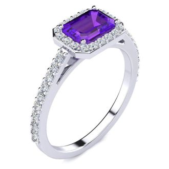 1 1/4 Carat Amethyst and Halo Diamond Ring In 14 Karat White Gold
