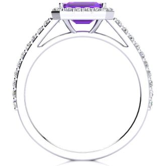 1 1/4 Carat Amethyst and Halo Diamond Ring In 14 Karat White Gold
