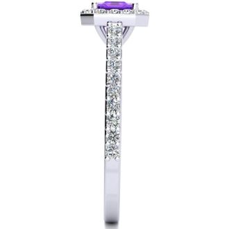 1 1/4 Carat Amethyst and Halo Diamond Ring In 14 Karat White Gold
