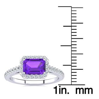 1 1/4 Carat Amethyst and Halo Diamond Ring In 14 Karat White Gold
