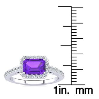 1 1/4 Carat Amethyst and Halo Diamond Ring In 14 Karat White Gold
