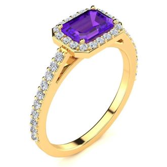 1 1/4 Carat Amethyst and Halo Diamond Ring In 14 Karat Yellow Gold
