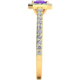 1 1/4 Carat Amethyst and Halo Diamond Ring In 14 Karat Yellow Gold
