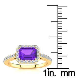 1 1/4 Carat Amethyst and Halo Diamond Ring In 14 Karat Yellow Gold
