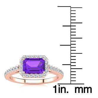 1 1/4 Carat Amethyst and Halo Diamond Ring In 14 Karat Rose Gold
