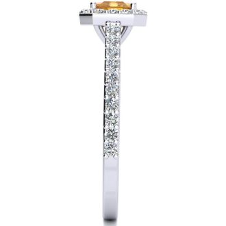 1 1/4 Carat Citrine and Halo Diamond Ring In 14 Karat White Gold