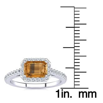 1 1/4 Carat Citrine and Halo Diamond Ring In 14 Karat White Gold