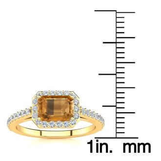 1 1/4 Carat Citrine and Halo Diamond Ring In 14 Karat Yellow Gold