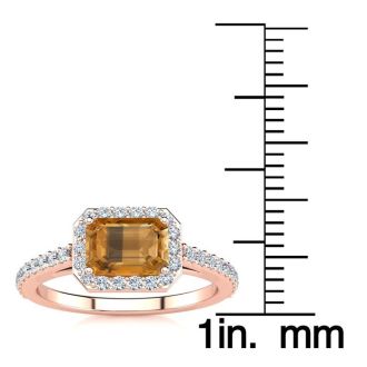 1 1/4 Carat Citrine and Halo Diamond Ring In 14 Karat Rose Gold