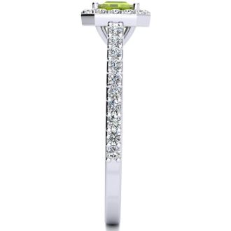 1 1/2 Carat Peridot and Halo Diamond Ring In 14 Karat White Gold
